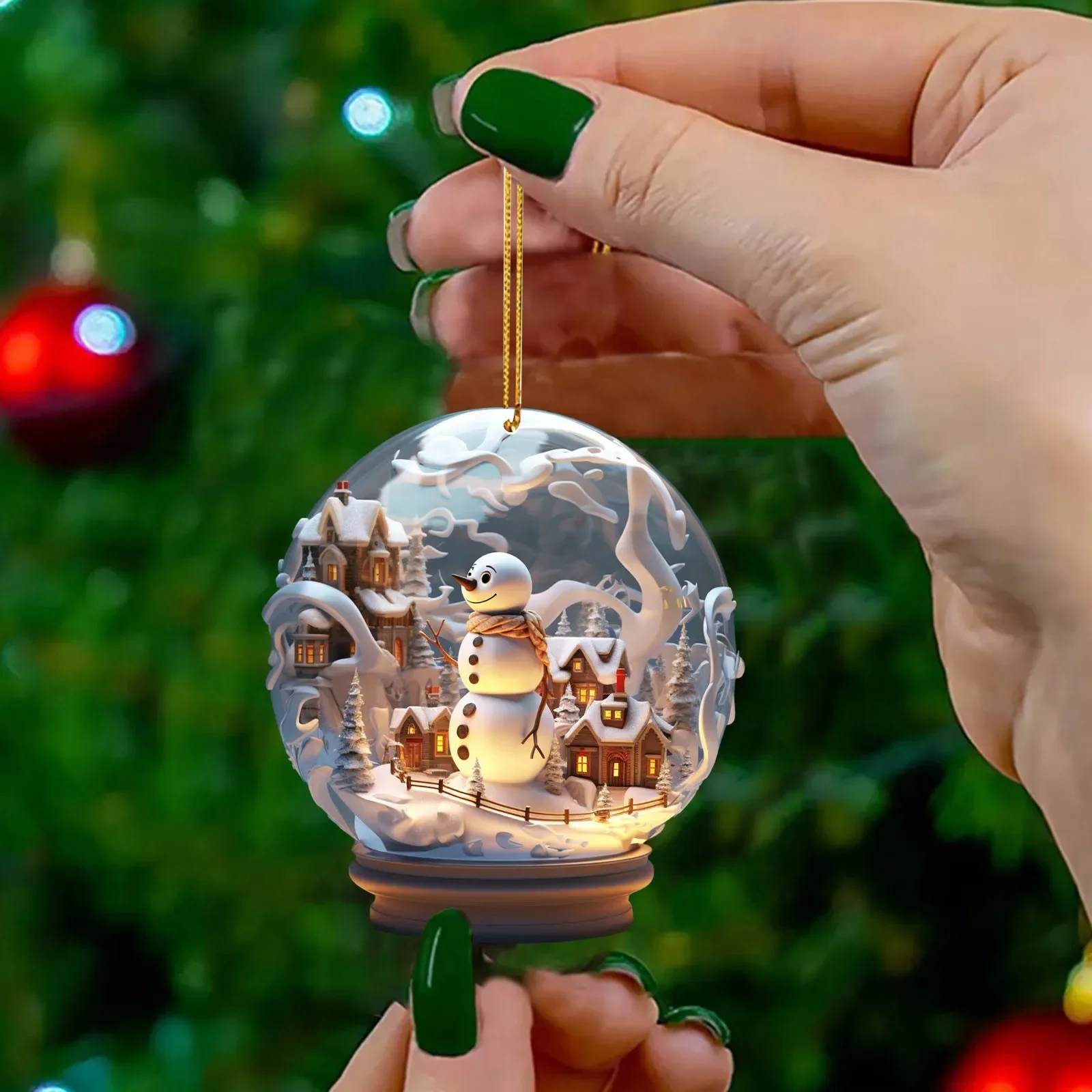 Christmas tree pendant Xmas snowman 2D acrylic glass ball ornament unique style snowflake decoration exquisite sphere pendant