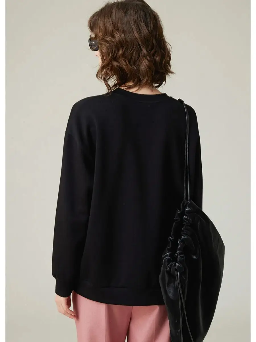 LOUIS YAO Women Romantic Pleated Mesh Heart sweatshirt 2023 Autumn Stylish and Airy Round-neck Loose Women's Top