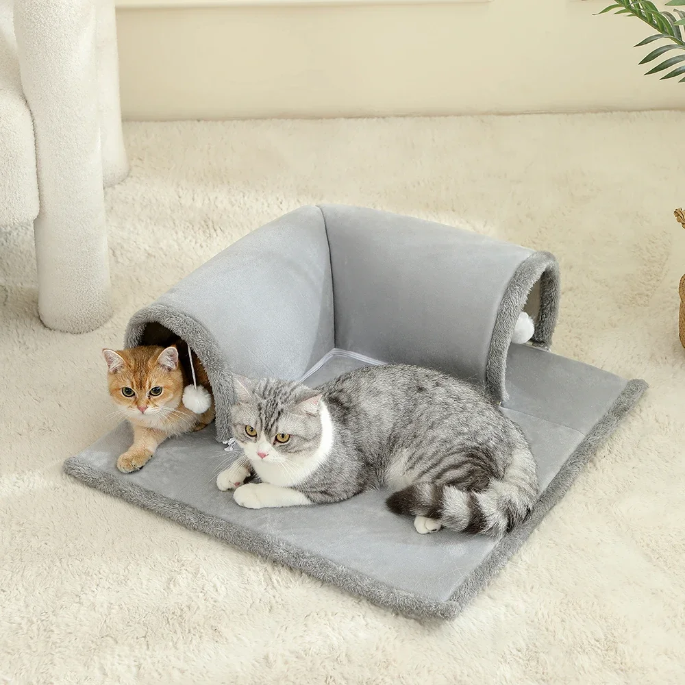 Cozy Cat Tunnel Bed for Indoor Cats – Multifunctional Activity Tunnel with Hanging Balls