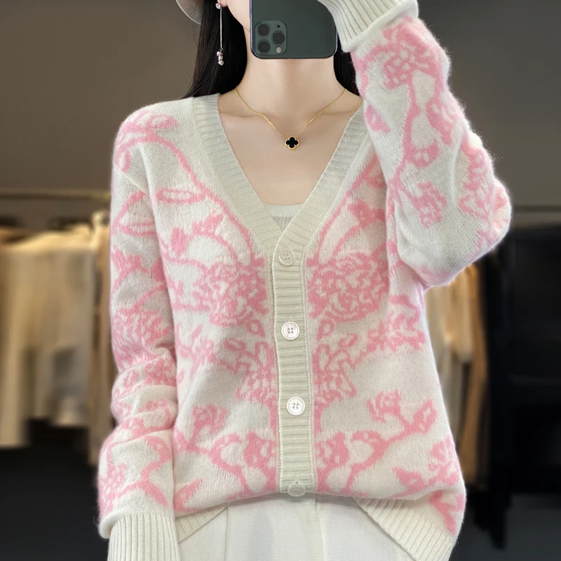 

Женский вязаный кардиган с V-образным вырезом и длинным рукавом, 4 цвета