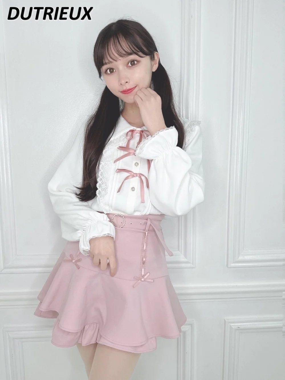 HC Japanese Sweet Ruffles Fishtail gonna donna Lolita Girl vita alta A- Line minigonna 2024 estate nuove gonne rosa Culottes