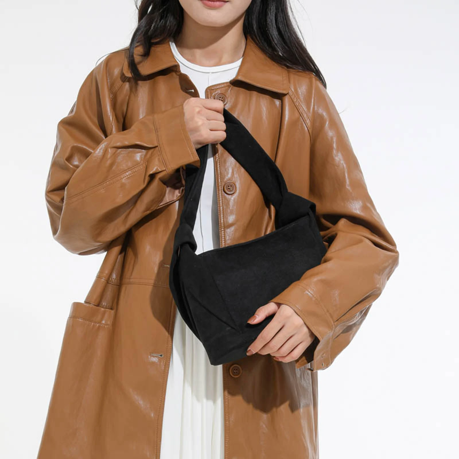 Faux Suede Shoulder Bag Retro Tote Bag Handbag Underarm Bag Commute Bag for Women Autumn Winter