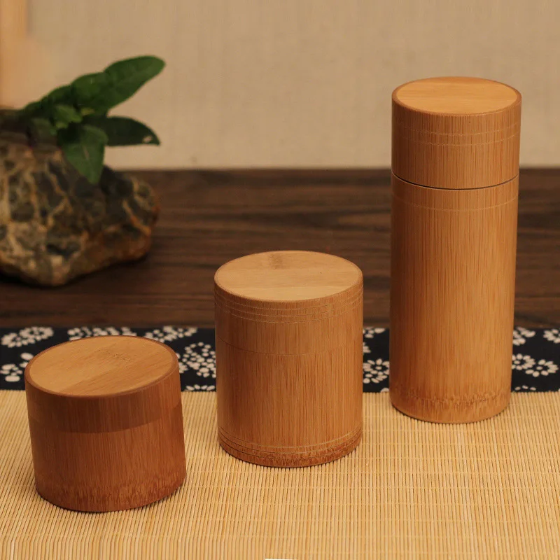 Pure Bamboo Straight Cylinder Tea Caddy Portable Tea Caddy Storage Box for Home and Travel tea canister airtight container