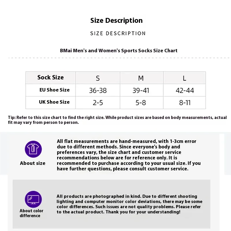 BMAI BM-PRSG008 Unisex Breathable Athletic Cotton Sports Socks - Image 6