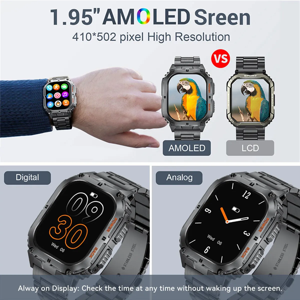 LIGE Smart Watch Bluetooth Call 2025 Men Sports Fitness Tracker Heart Monitor 1.96 Inch HD AMOLED Smartwatch For Android IOS K61