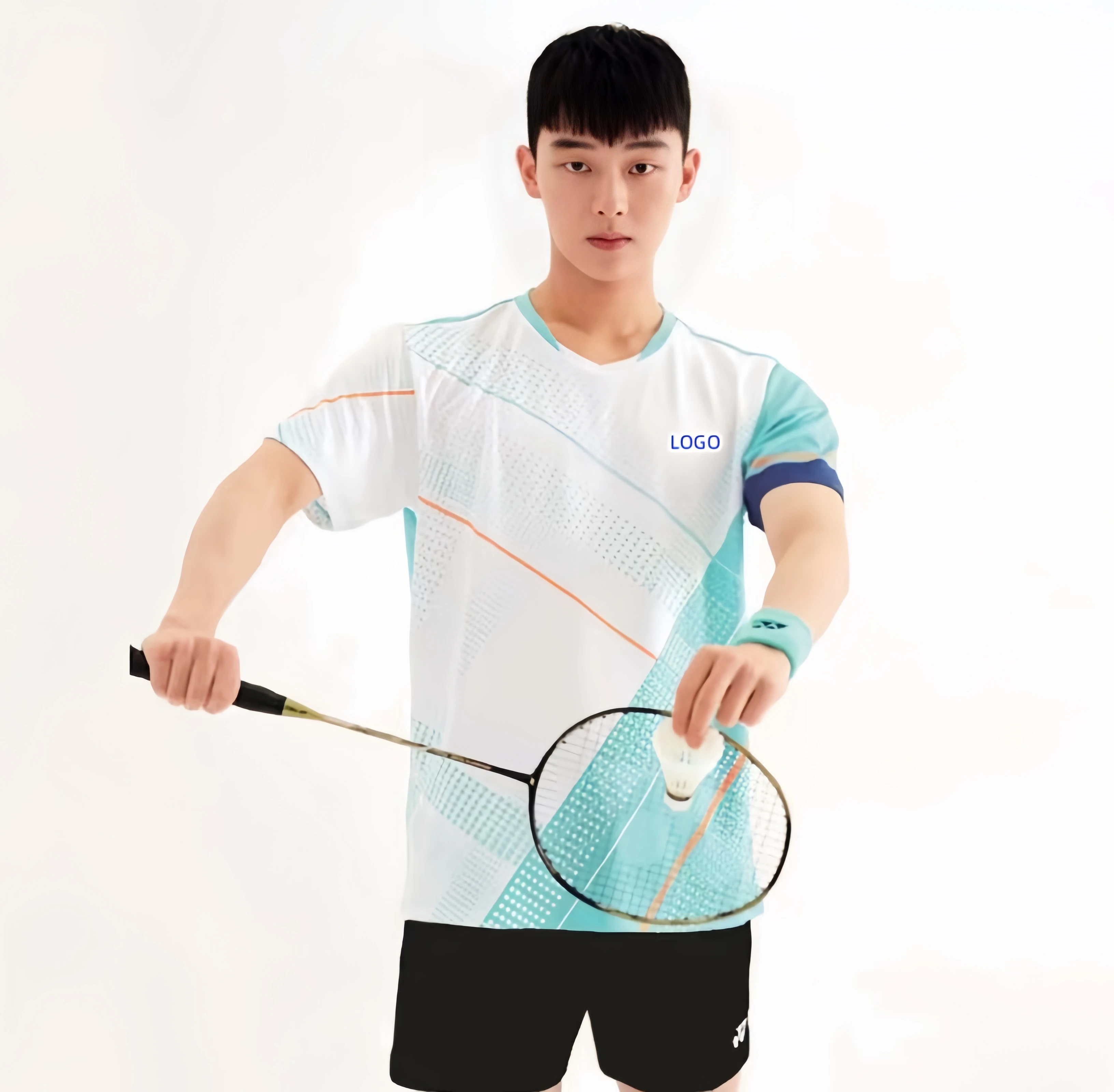 Custom YY men's and women's badminton shorts tennis T shirt short quick dry breathable sweat absorption V-neck half sleeve