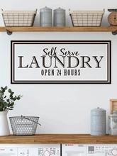  Laundry Wall Decal Self Serve Laundry Open 24 Hours Vinyl Wall Sign Door Decals Stickers Home Decorations Wallpaper P1047 