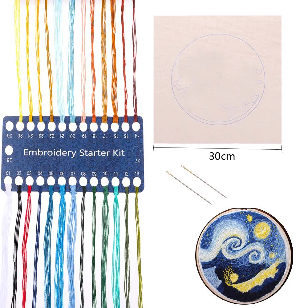 DIY Embroidery Starter Kit , Embroidery Cloth Color Threads Tools Kit With Pattern and Instruction,Cross Stitch Set
