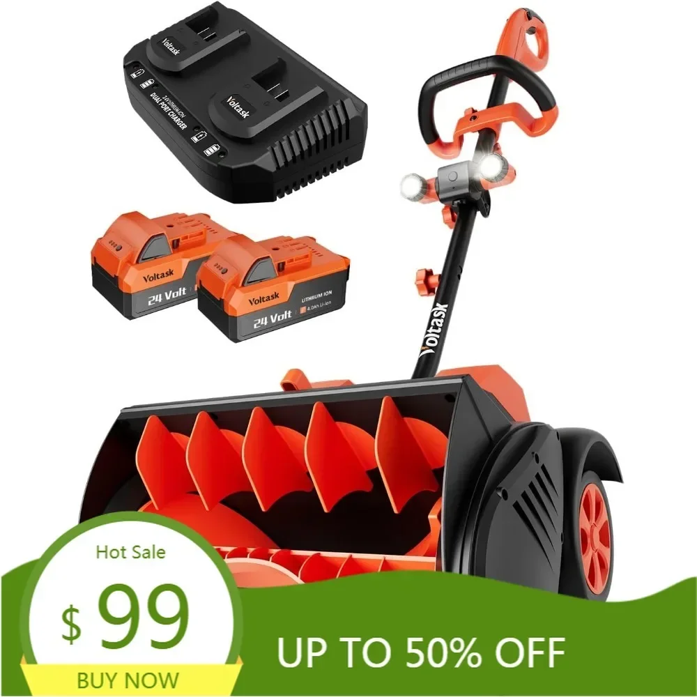 cordless snow shovel with wheels, 48v | 16-inch | 4-ah brushless cordless snow blower, battery snow blower with directional pla