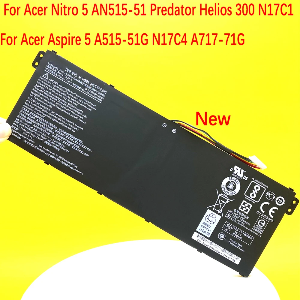 para Acer Nitro An51551 Predador Helios 300 N17c1 para Acer Aspire A515-51g N17c4 Es1-572 Bateria do Portátil Novo Ac14b8k Ac14b3k