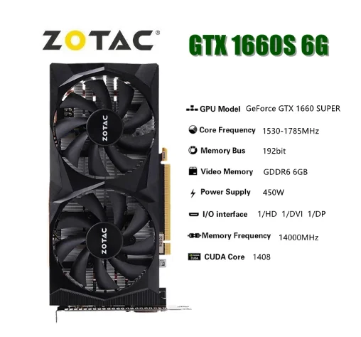 Zotac gtx 1660スーパー6ギガバイトのゲームのビデオカードgtx 1660 6グラムgpuグラフィックカード