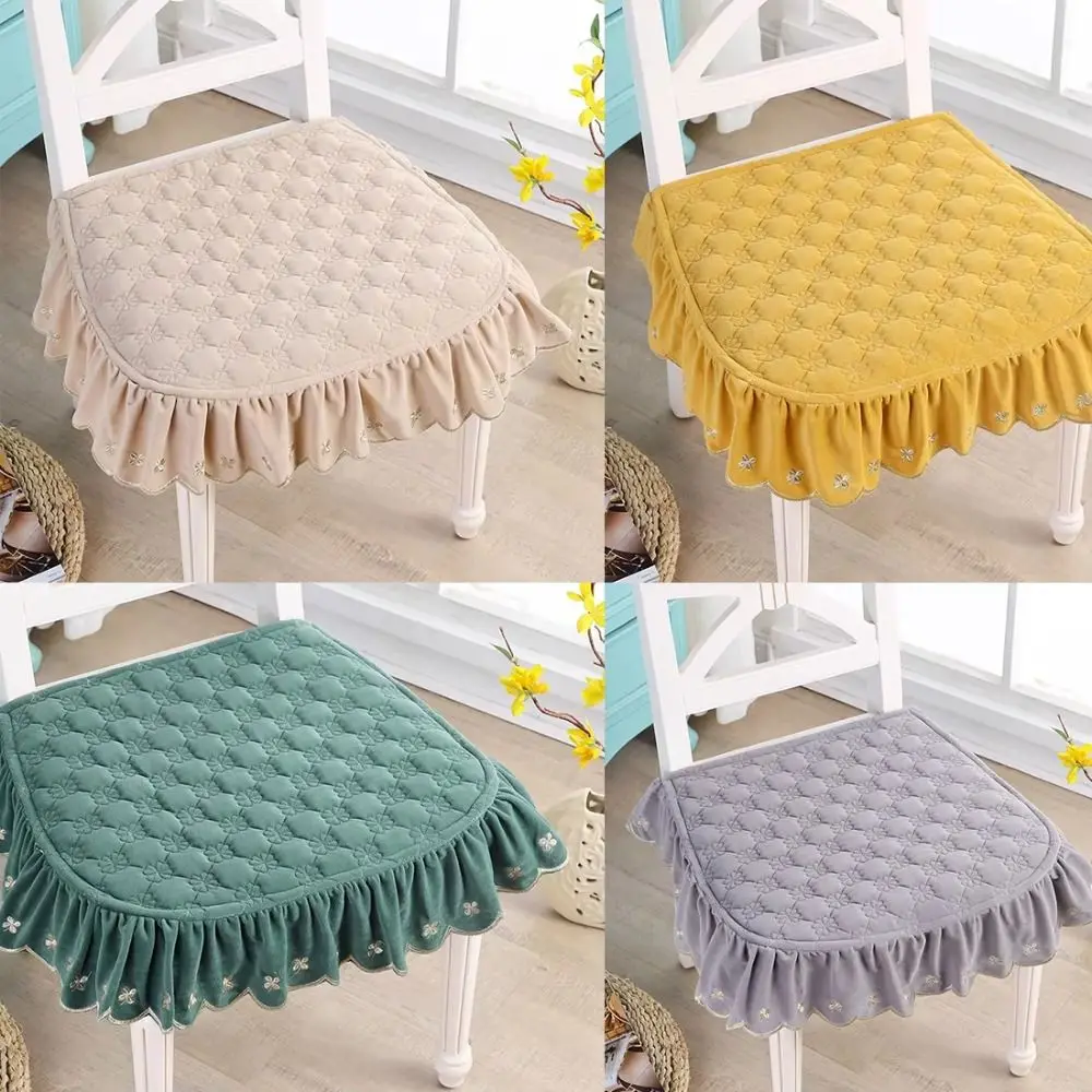 43x45cm Pastoral Style Dining Chair Cushion Non-Slip Breathable Velvet Square Chair Pad Soft Anti-dirty Dormitory Chair Cushion