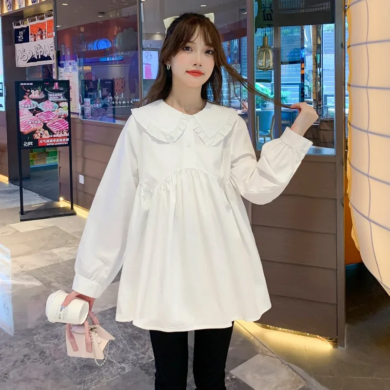 임산부 셔츠 가을옷 인형 셔츠 얇은 봄 가을 스타일 투피스 세트 여름 임부복 긴팔 순면