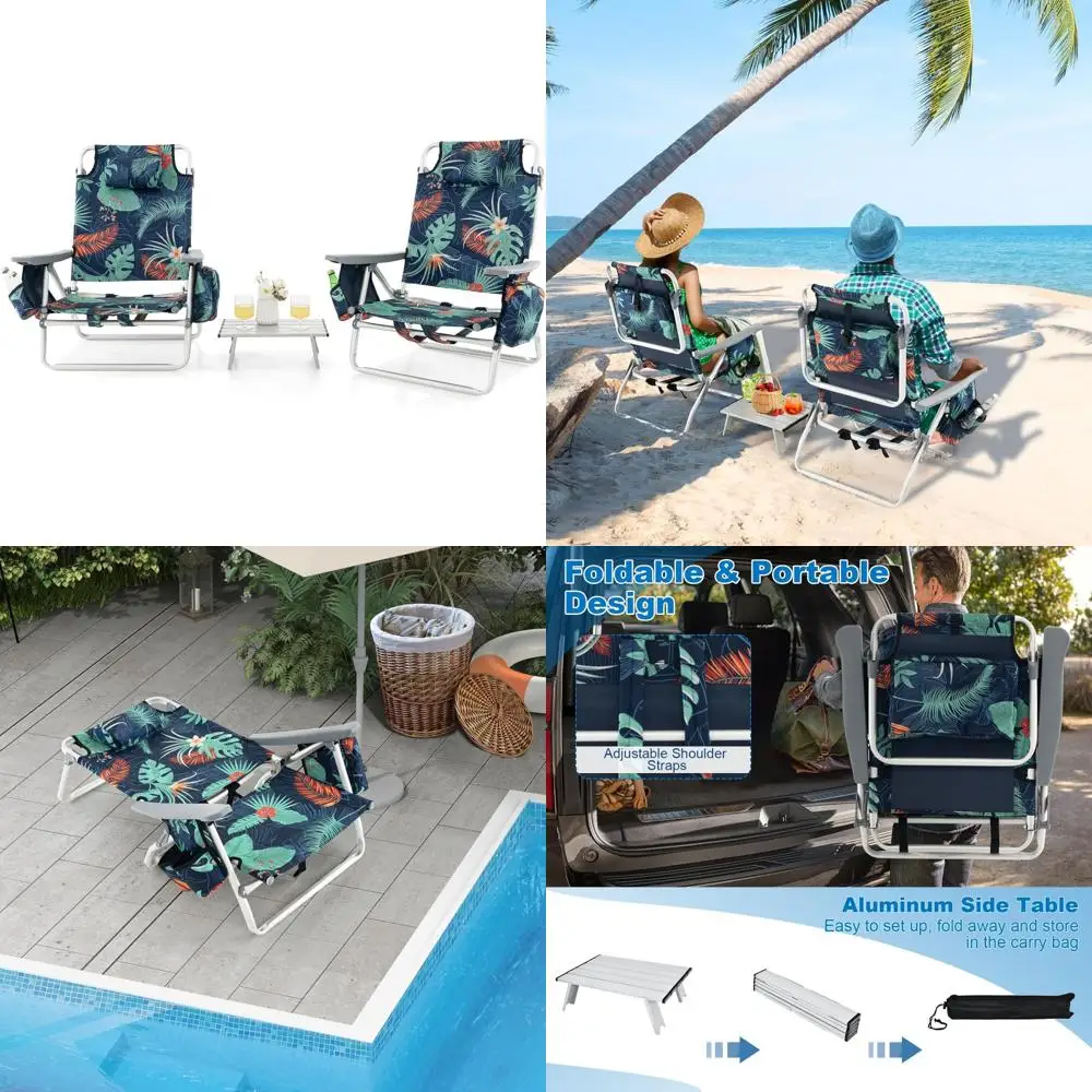 Adjustable Position Folding Beach Chair with Head Pillow, Storage Bag ...