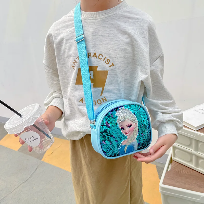 Anime Frozen Children's Bag Girls Bag Disney Princess Elsa Sequins Personality Children's Casual One Shoulder Bag Messenger Bag 6