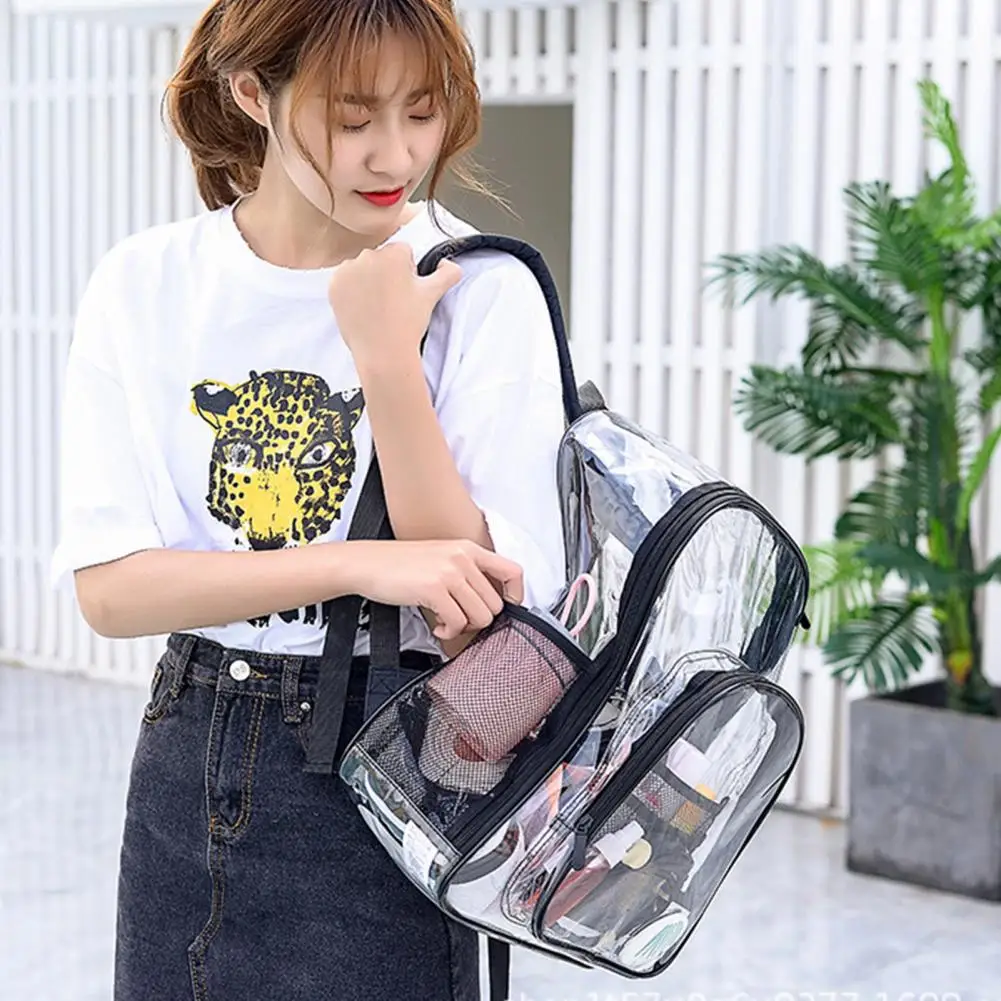 Transparent Backpack Adjustable Shoulder Strap Waterproof Heavy-Duty Large PVC See Through Backpack Women Men School Bag 2