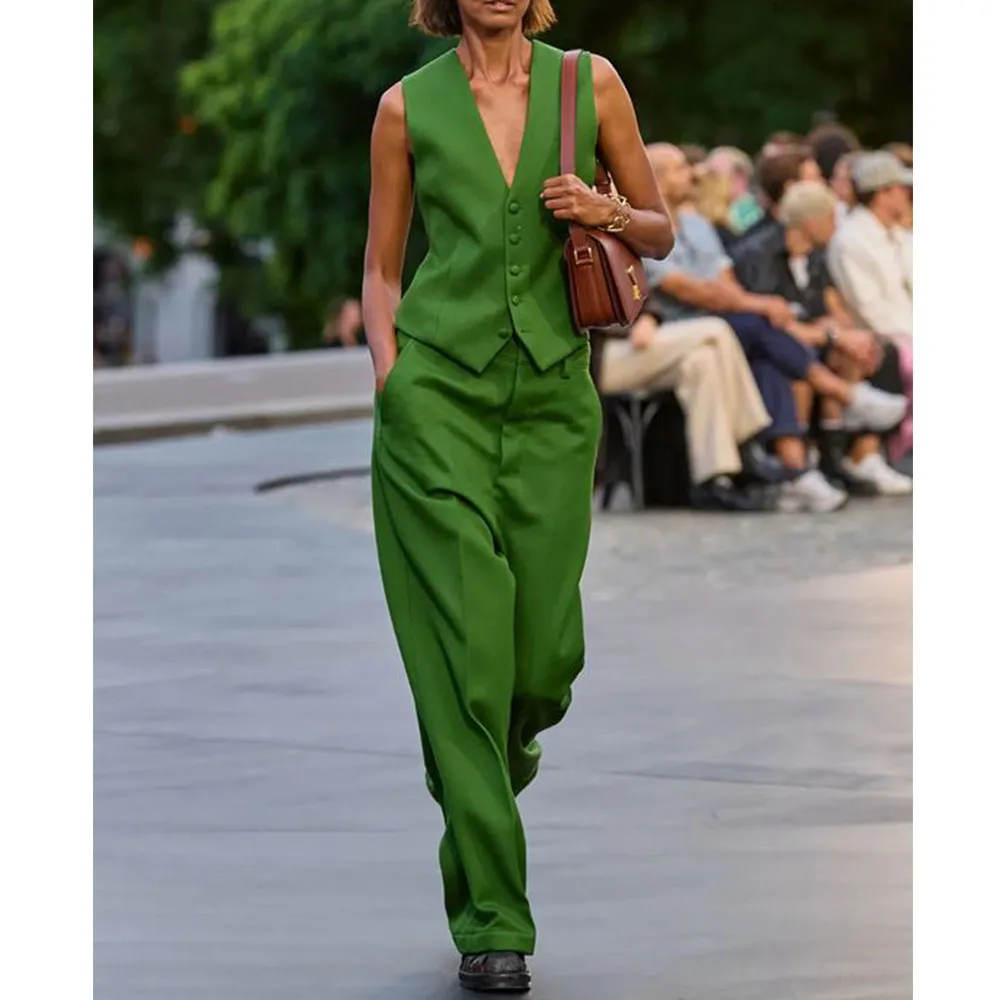 Summer New Style Women's Vest Pants Two-piece Solid Color Casual Vest Suit Vests Woman Trend 2024 Winter Tailored Sleeveless