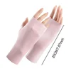 Solid Simple Fingerless Ice Gloves Sun Protection Casual Driving Cycling Short Gloves Thin Breathable Elastic Mittens For Women 2