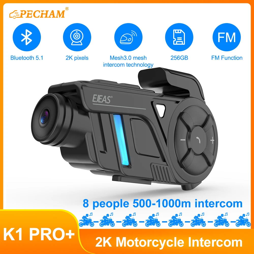 K1Pro + Casco Interfono Moto Dash Cam Cuffie Bluetooth Wireless 2K Registrazione Video Ad Alta Definizione Comunicatore Vivavoce