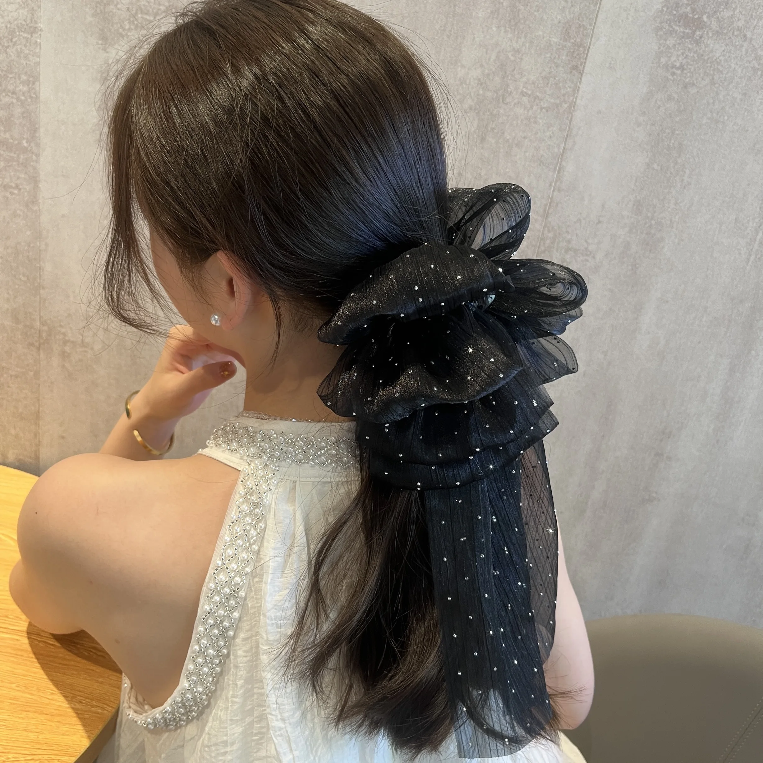 Large Size Bow Hair Claw Hairpin For Women Korean Sweet Ponytail Hair Crabs Hair Clip Girls Ribbon Non-slip Hair Accessories