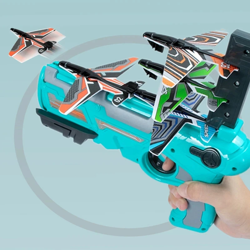 Foam Plane Glider Toys Catapult Plane Gun Toy Children Outdoor Game Shooting Toy Parent-Child Interaction Shooting Toys Gift 2