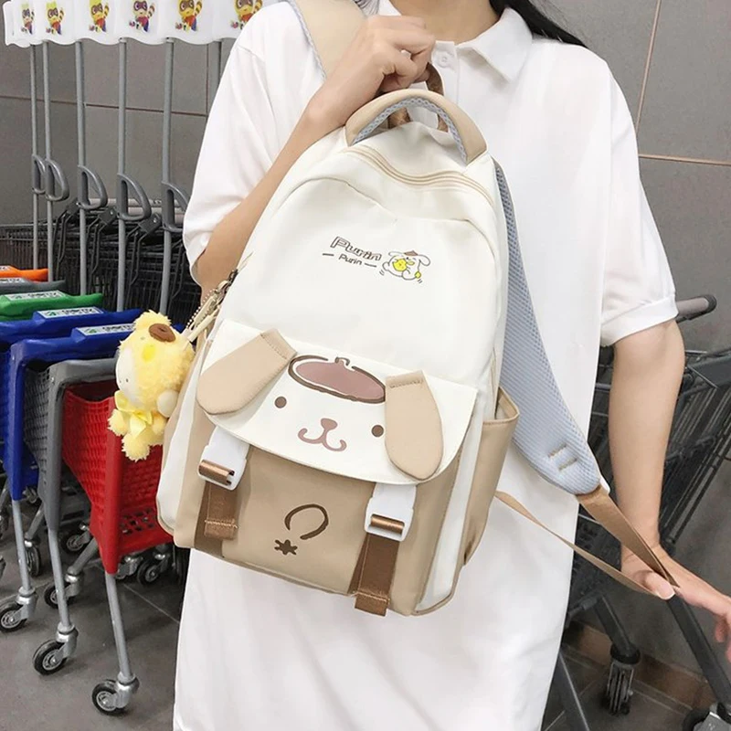 Anime Sanrioed Nylon Backpack shoulder bag Melody Kuromi Pom Pom Purin Cartoon Doll Cute School Bag Birthday Christmas Gift