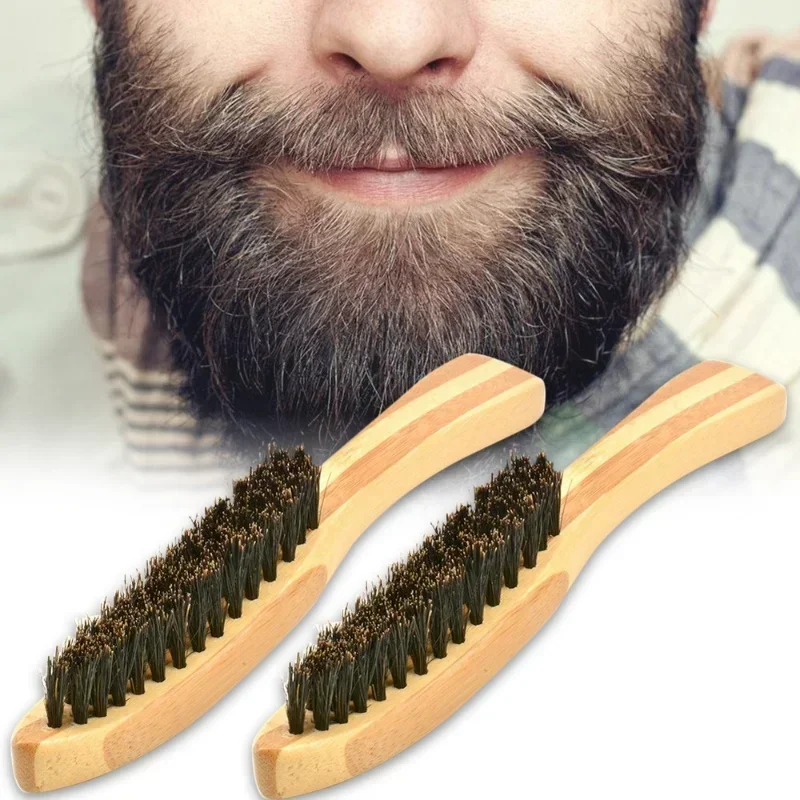 Beard Brush Boar Bristle for Men's Mustache Shaving Comb Face Massage Facial Hair Cleaning Brush Beech Long Handle
