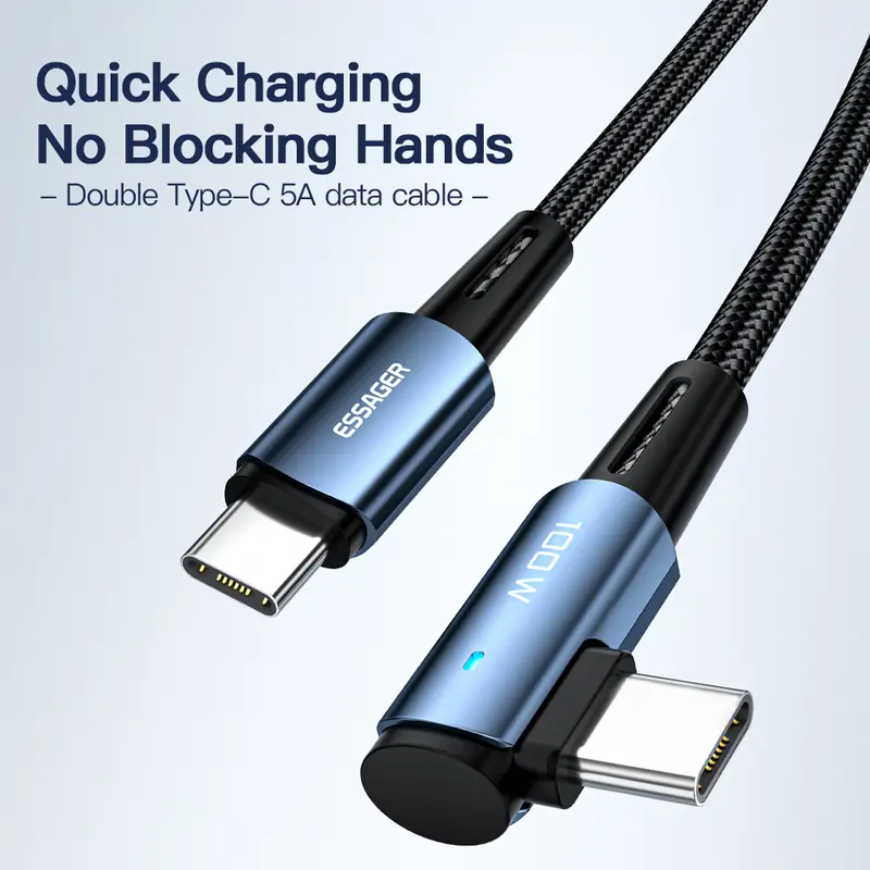 Essager 100W USB Type C To USB C Cable 90 Degree Angle For iPad MacBook Pro Xiaomi Samsung Huawei Fast Charging Type-C Date Wire - Image 6