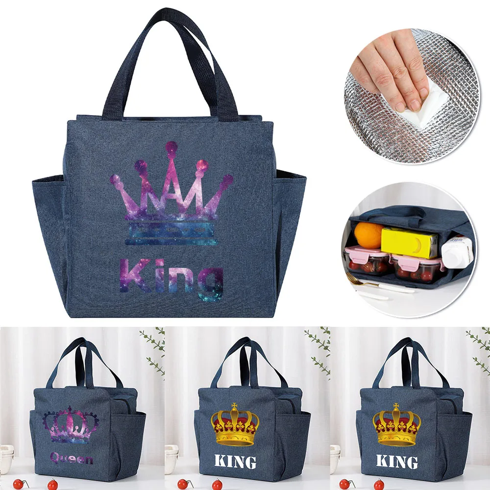 Insulated Cooler Bag Large Capacity Portable Zipper Thermal Lunch Bags for Women Lunch Box Picnic Food Bag King Pattern