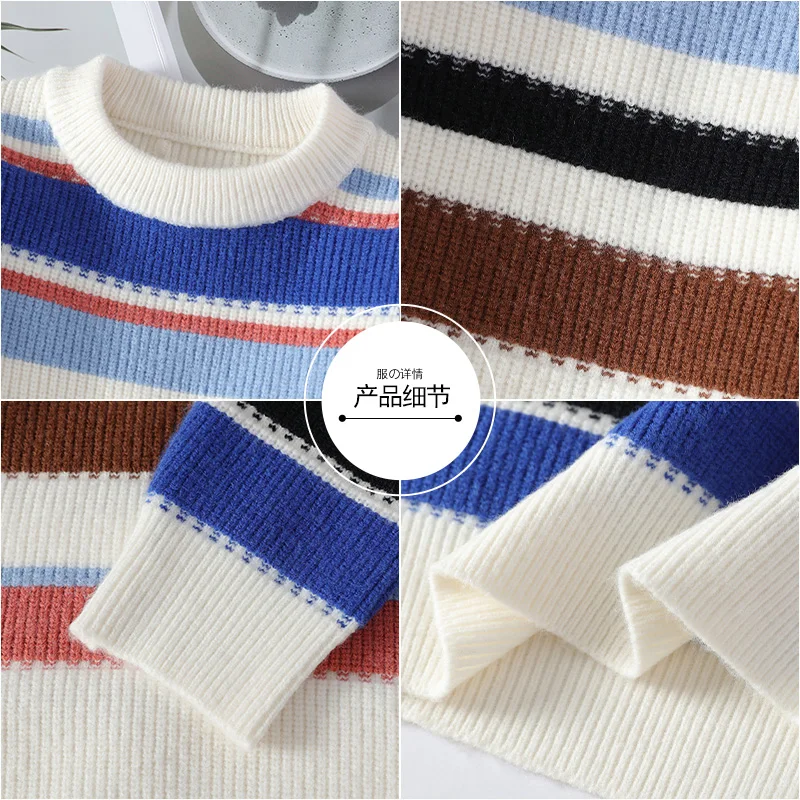 2024 men's sweater O-neck knitted long-sleeved Warm Men Fashion Casual Sweaters Thickened Warm wool pullovers Knitted Top 4