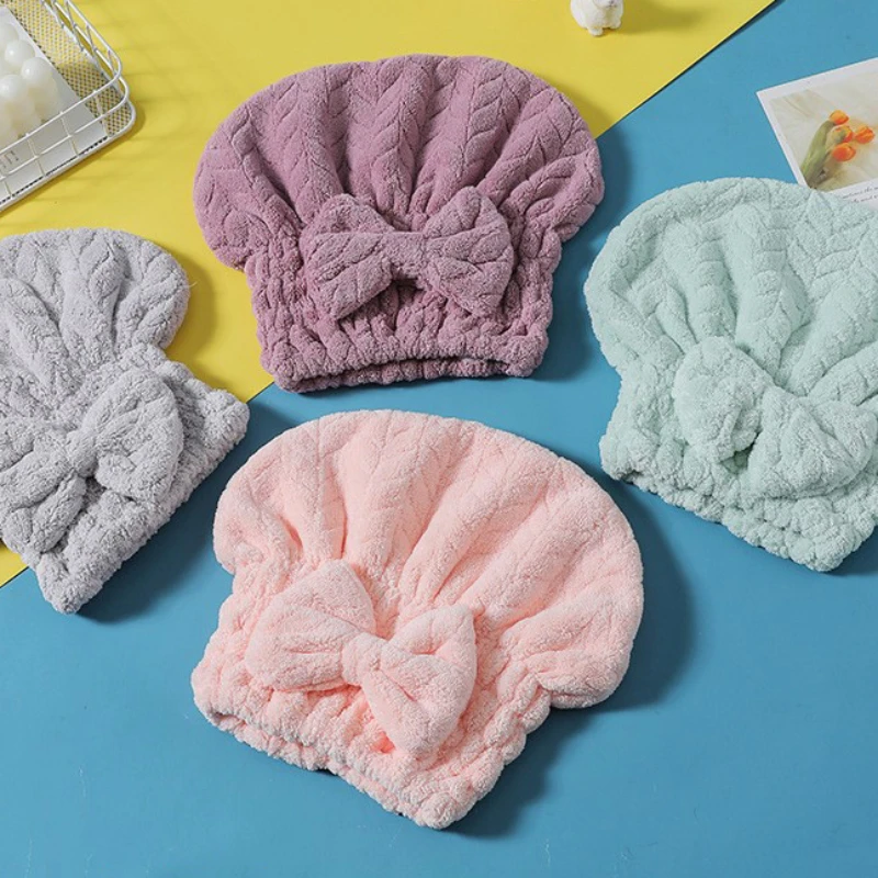 

Coral Velvet Bow Plain Dry Hair Cap Absorbent Quick-dry Hair Baotou Towel Thickened.