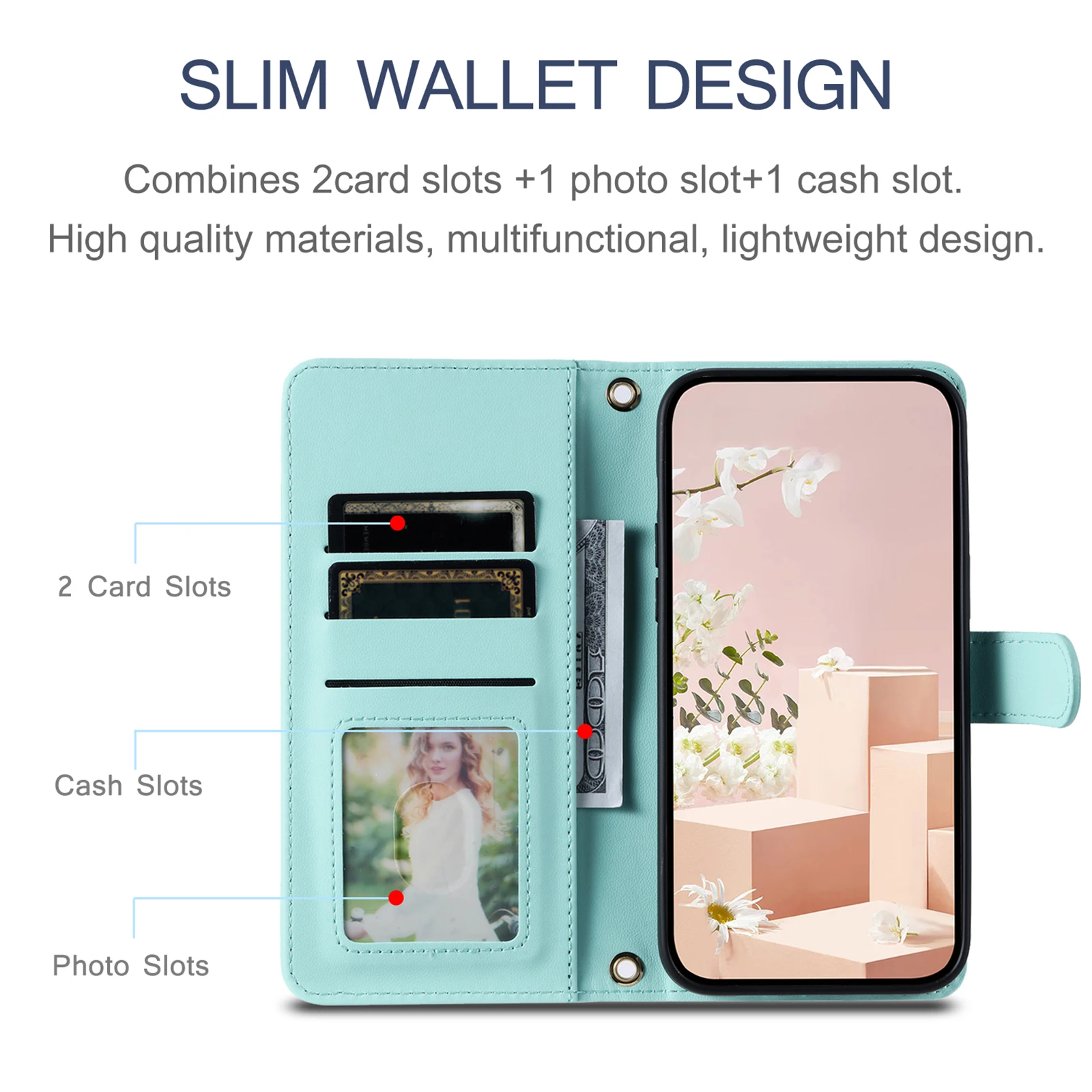 Luxurious Flip Leather Wallet Case with Lanyard and Card Holder