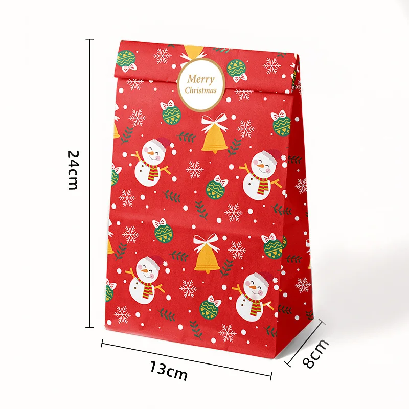 Christmas Gift Bag Holiday Party Candy Paper Bag Cookie Snack Gift Packaging Cheerful Snowman Elk Printed Pouch 12pcs
