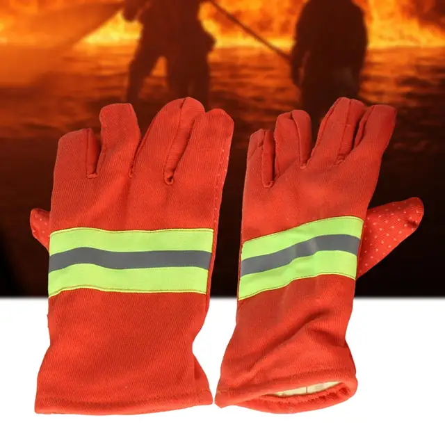 2x Orange Firefighting Gloves, Glove Breathable with Reflective Trim Fire Proof Hand Protection Work Glove, for Men and Women. 4