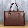 Vintage Men's Briefcase Top Layer Cowhide Casual Handbag Leather Business Shoulder Messenger Bag Brown 14 Inch Laptop Bag NZPJ 1
