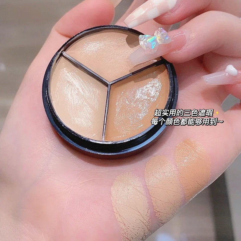 Face Concealer Palette 3-Color Concealer Palette Cream Texture Covers Acne Marks Dark Circles Multifunction Face Makeup Lasting Brighten Face Cosmetics