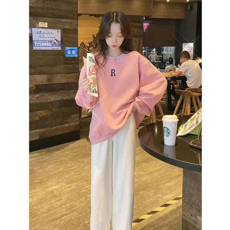 

Spring Women's Suit Cotton Sweatshirts pants Casual Loose Lady 2 pcs set Korean fashion Pullover Tops Trousers Y2K Streetwear