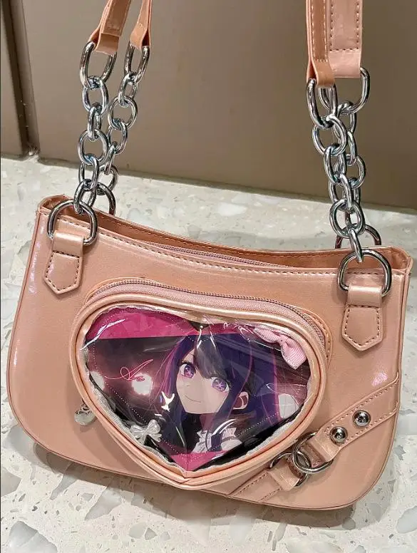 New Japanese Heart Black Shoulder Bags Wallets Women Subculture Leather Y2k Bag Ladies Harajuku Anime Underarm Square Bag 2015