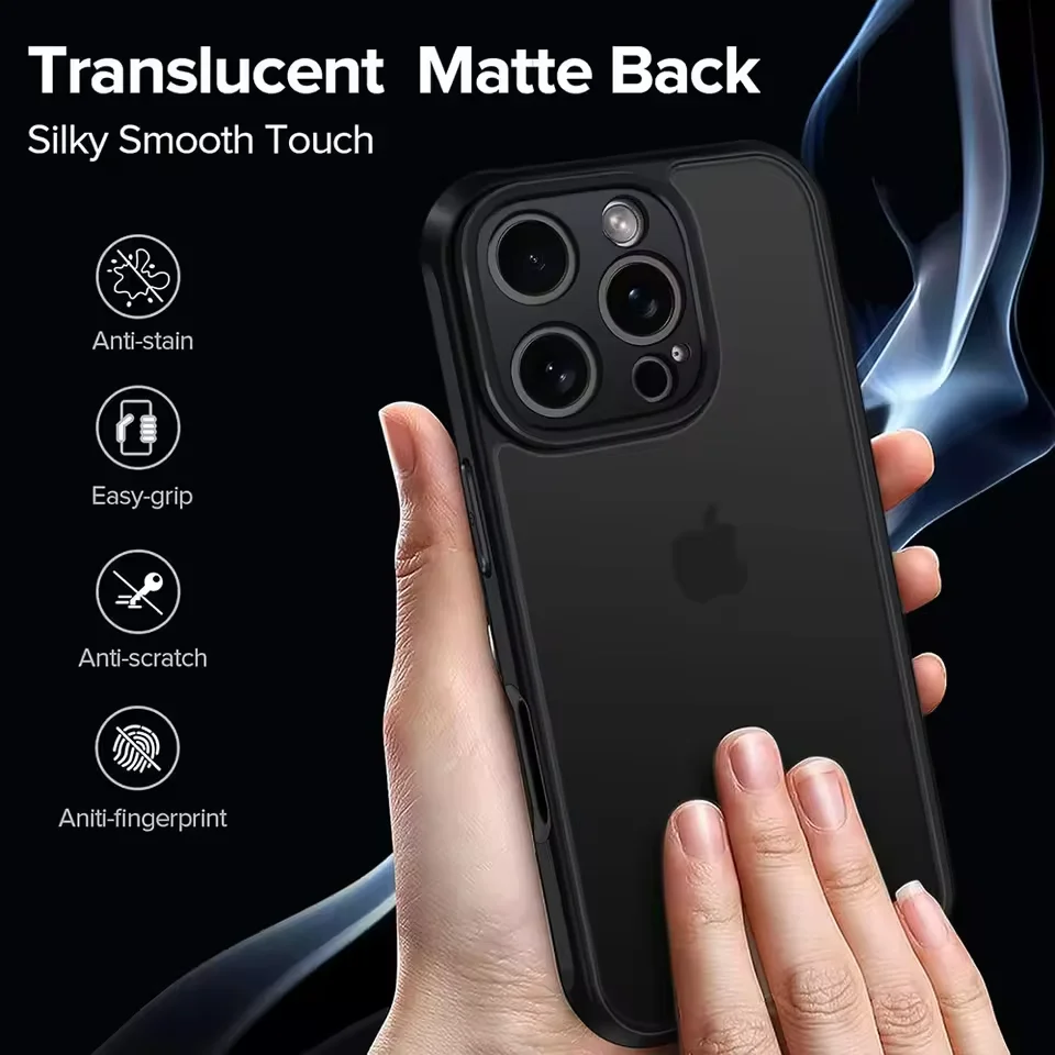 Rugged Shockproof Transparent Matte Phone Case with Hybrid Hard PC and Soft Design