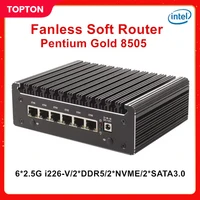 Topton Intel U300 Pentium Gold 8505 N100 Fanless Mini PC 6 LAN i226-V 2.5G Firewall Router DDR5 DDR4 NVMe SATA Proxmox pfSense 1