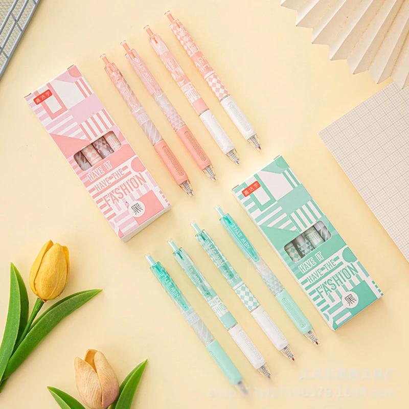 

48 pcs/lot Creative Checkered Press Gel Pen For Writing Cute 0.5mm Black Ink Pen Gift Stationery Office School Supplies