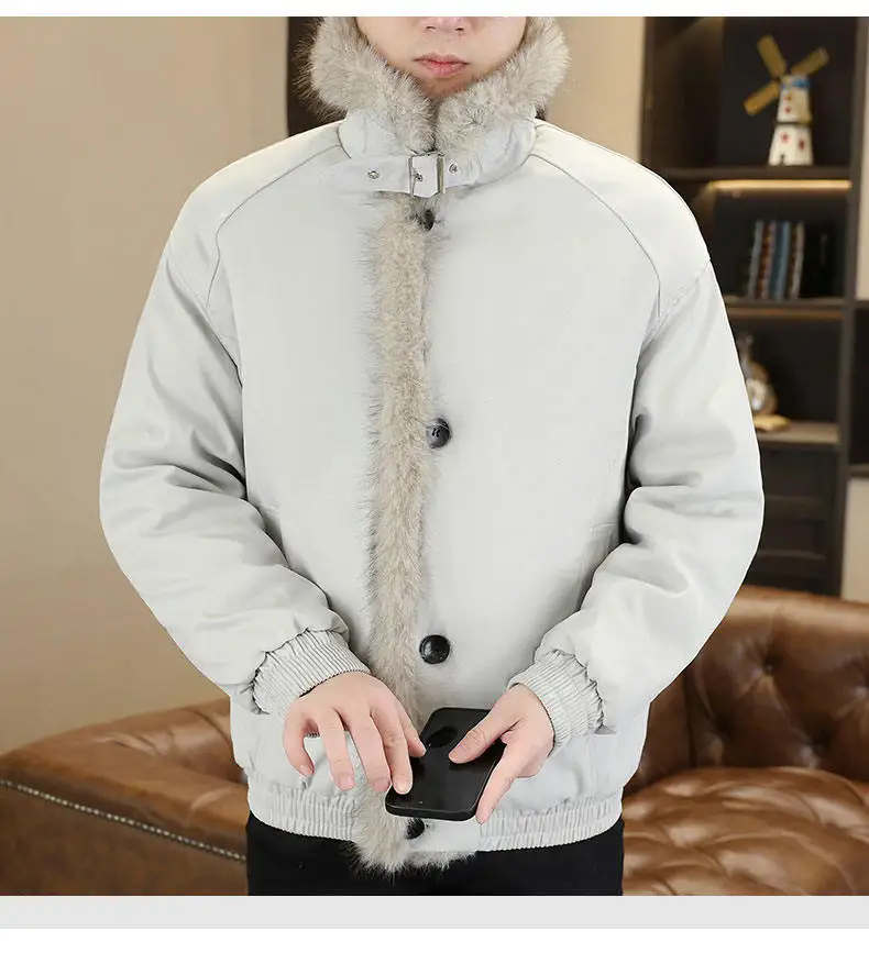 Pelzkragen, mit Baumwolle gefütterte Jacken, 2025, Winter, für Herren, lässig, warm, Mantel, hohe Streetwear, winddicht, verdickt, Parkas, Jugendoberteile, Kleidung – Detail 11
