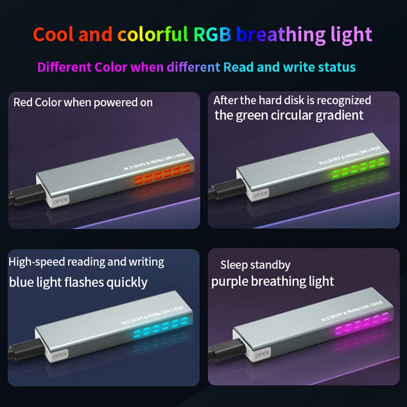 ˷̴ ձ RGB M.2 SSD NVMe ̽ Ŭ, M2 NVME NGFF DIY ð äο  SSD ڽ, CŸ 10gbps USB 3.1 Gen 2