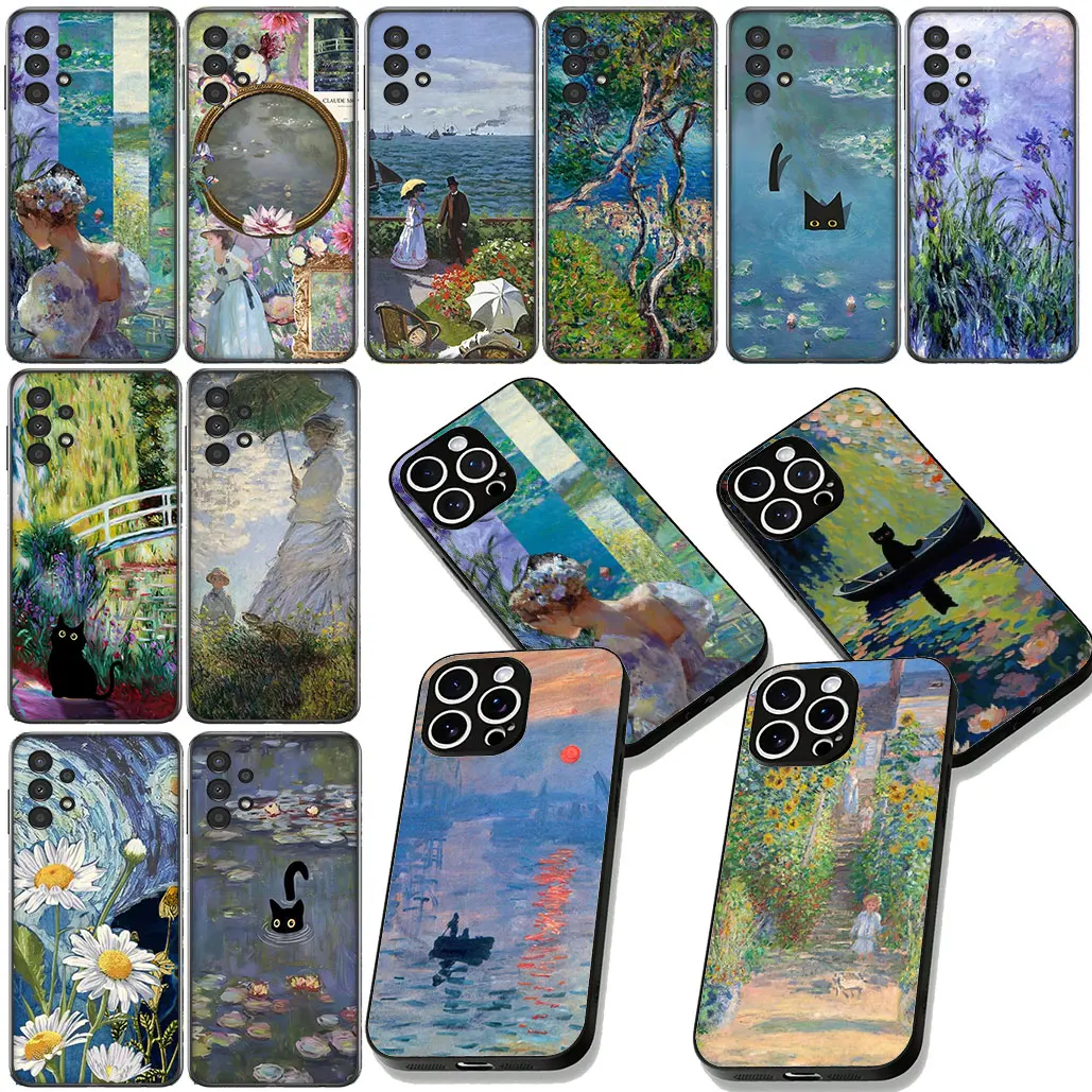 Claude Monet Impressionism Waterlily Cat Art Phone Case Cover
