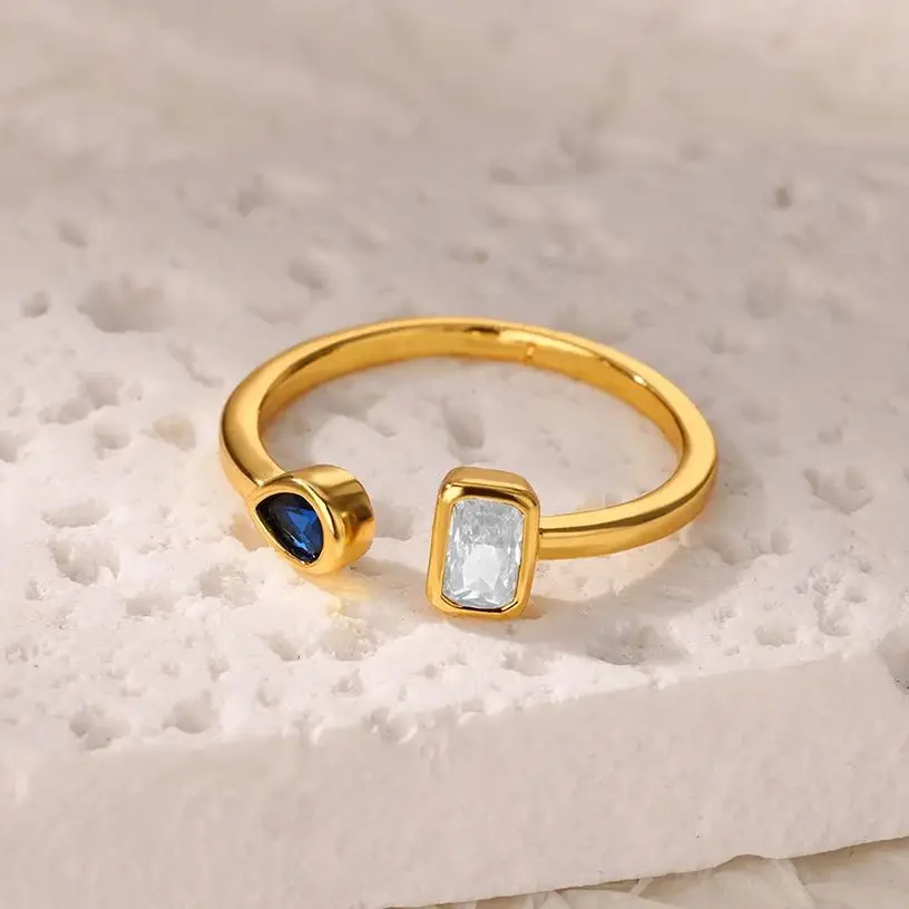 Zircon Square Drop Rings For Women Stainless Steel Gold Color Geometric Ring