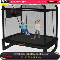 Trampoline for Kids Trampoline 6FT with Swing & Basketball Hoop - Rectangle Indoor ASTM Baby Recreational Small Trampoline 1
