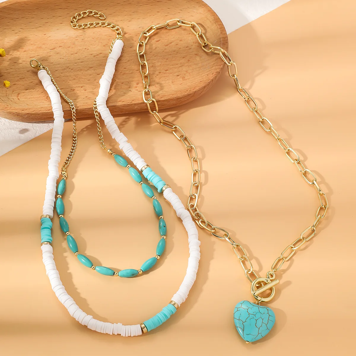 Turquoise Necklace Summer Pearl Love Pendant Beaded 2024 Chain Collares Necklaces For Women Party Jewelry