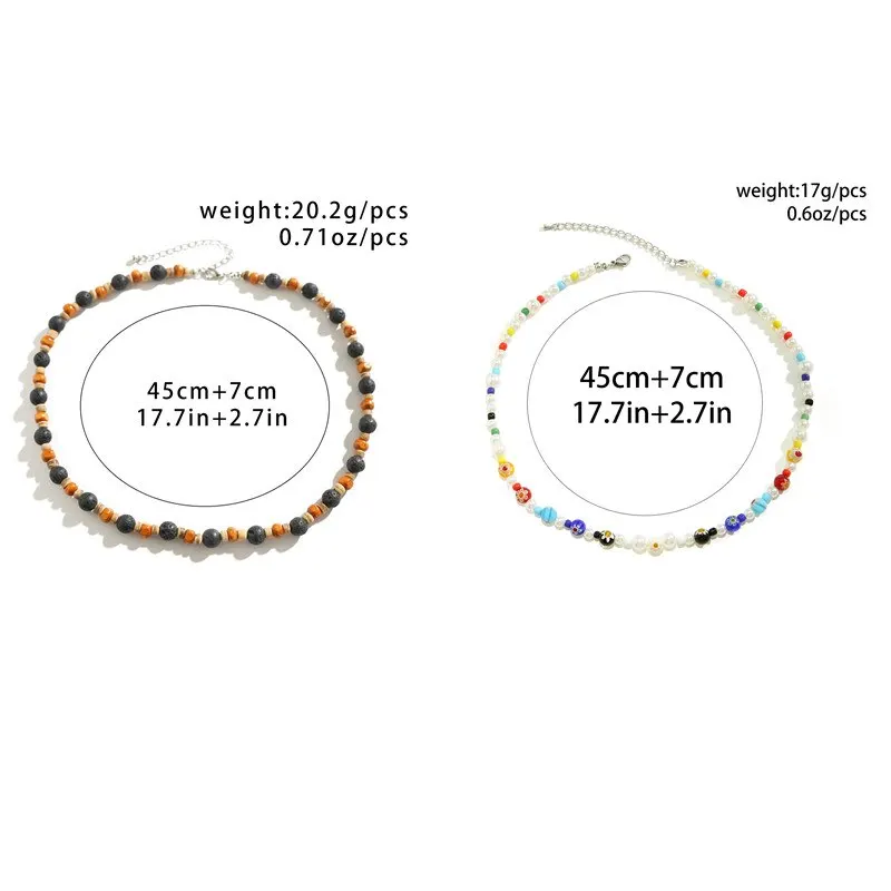 Retro Boho Wood Bead Stone Chain Necklace for Men Punk Simple Short Clavicle Choker Y2K Accessories Fashion Jewelry Gift Party