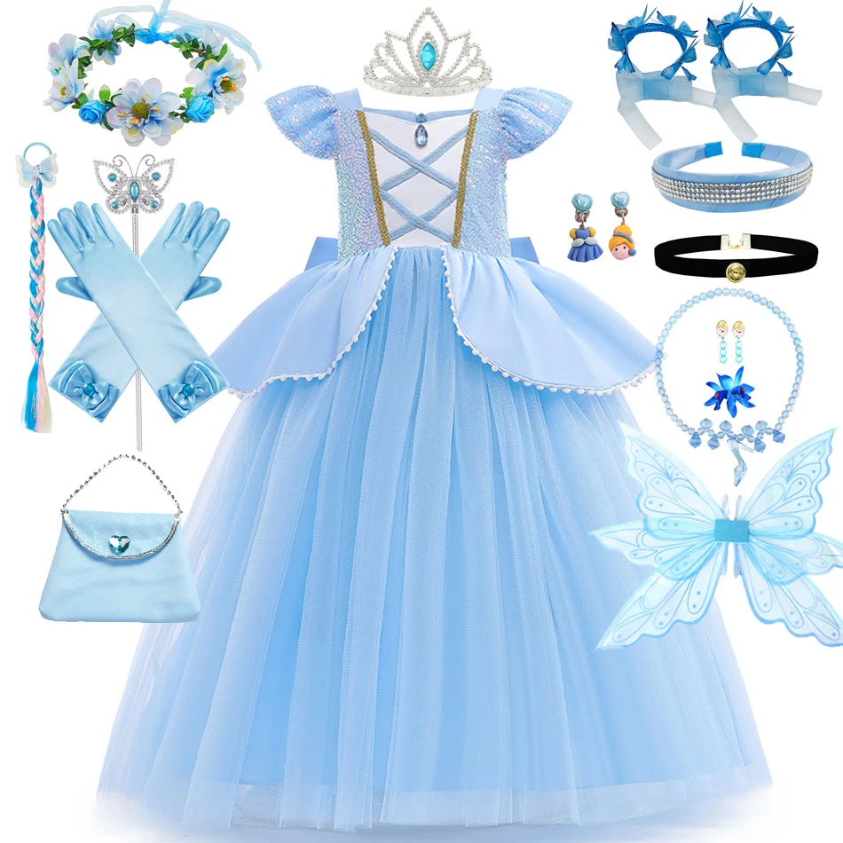 Princess Fancy Cenerentola Dress Up Costume Di Halloween Pumpkin Car Birthday Party Outfit Con Guanti Ghirlanda Per Ragazze 2-10T
