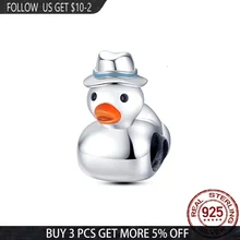 NEW 925 Sterling Silver Cute Gentleman Yellow-Billed Duck Beads Charms Fit Original 3mm Bracelet&Bangle Making DIY Women Jewelry